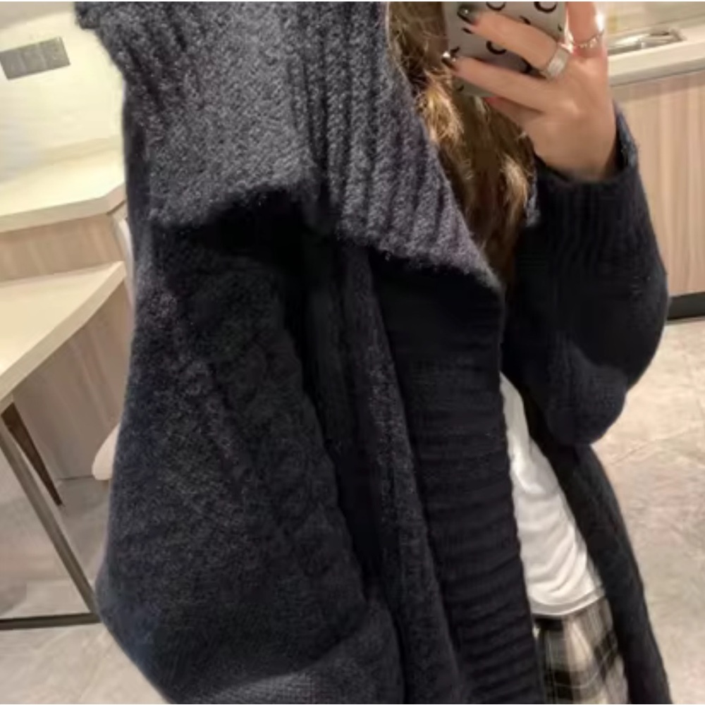 190.LAST 1!!🛑COST🛑OVERSIZED MAXI LONG Black cardigan Long Cable Duster Fuzzy - Picture 3 of 6
